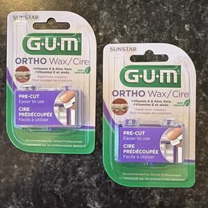 x2) GUM ORTHO WAX w/Vitamin E & Aloe Mint Precut Wax